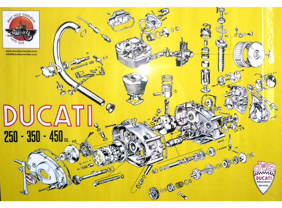 Poster engine - exploded DUCATI   250 - 350 - 450cc Measure: cm. 70 x 100