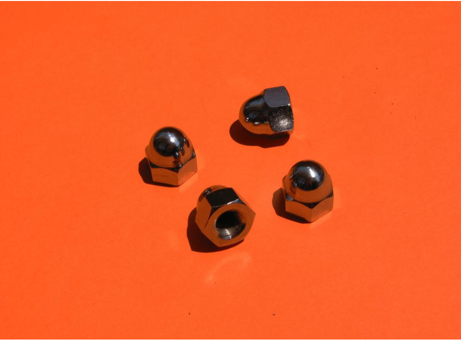 Set of 4 chromed dome nuts 10x1 pitch, suitable for Ducati narrow and wide case engine models
