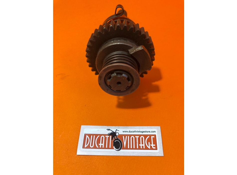 Crankshaft, original new old stock, complete with spring,for all Ducati single-cylinder wide cases, Ducati Scrambler, Ducati Desmo, Ducati RT, etc.