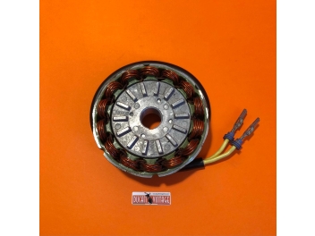 Complete 12V original Ducati Elettronica alternator, new, with 2-wire cable, "bridge" winding, suitable for Ducati 750 round-case bevel gears and 750/900 square-case bevel gears.