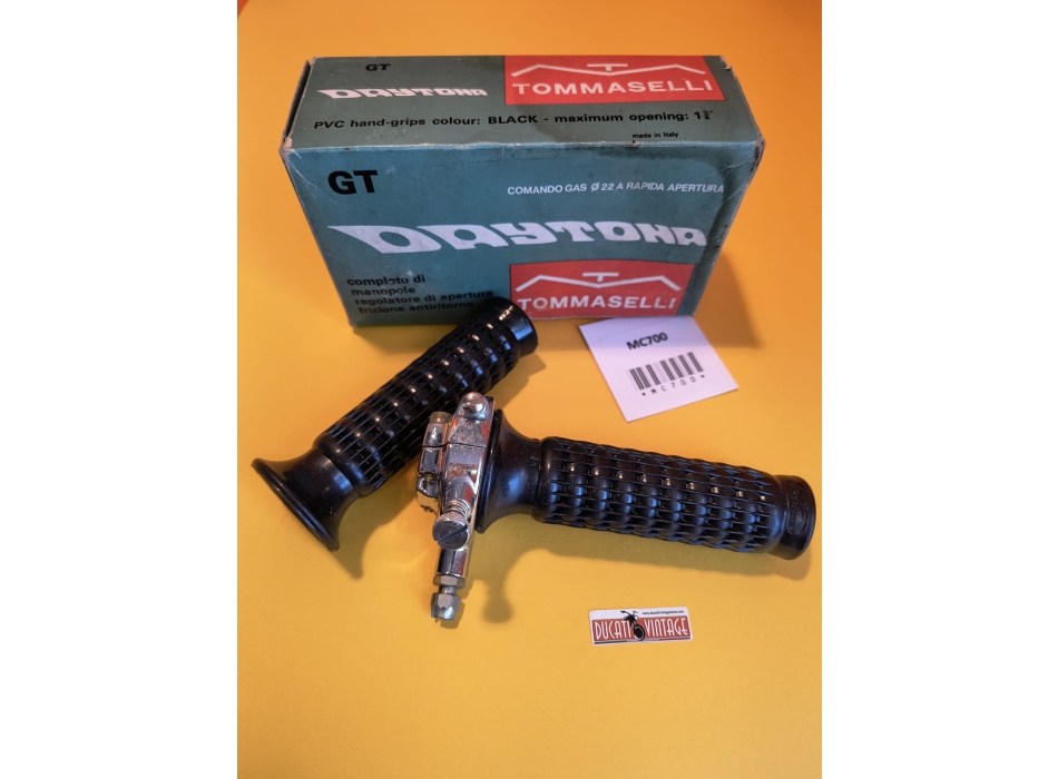 Tomaselli Super Pratic throttle control ø 22mm original, new, complete with rubber grips, for single cylinder Ducati wide crankcases