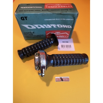 Tomaselli Super Pratic throttle control ø 22mm original, new, complete with rubber grips, for single cylinder Ducati wide crankcases