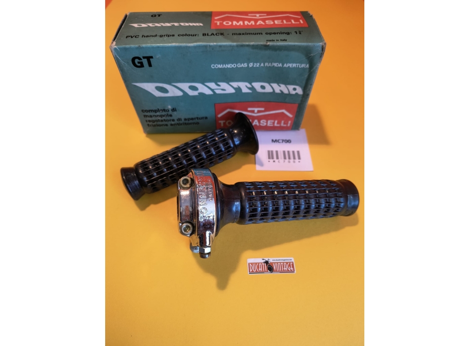 Tomaselli Super Pratic throttle control ø 22mm original, new, complete with rubber grips, for single cylinder Ducati wide crankcases