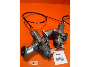 Pair of used Amal (UK) carburetors, complete with manifold, type L930 77 R930 76,for Ducati 750 GT round crankcase