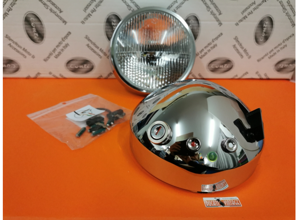 Full Aprilia headlight flat model chromium-plated for Ducati Desmo Yellow