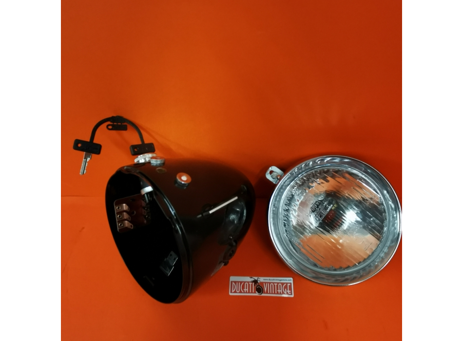 Complete black drop shape headlight - but electronic type - Ducati Scrambler type 1st series with original electronic ignition engine, original model of transition between 1st and 2nd series