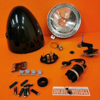 Complete black drop shape headlight - but electronic type - Ducati Scrambler type 1st series with original electronic ignition engine, original model of transition between 1st and 2nd series