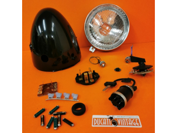 Complete black drop shape headlight - but electronic type - Ducati Scrambler type 1st series with original electronic ignition engine, original model of transition between 1st and 2nd series