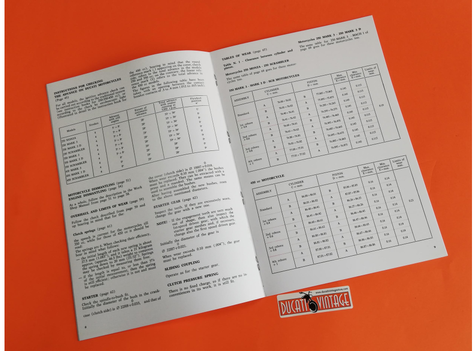 Work shop manual Ducati motocycle over head camshaft, Scrambler, Desmo, Mark3