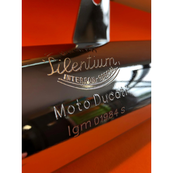 Long chrome silencer IGM 1984 S with strip suitable for Ducati wide case models 250 and 450