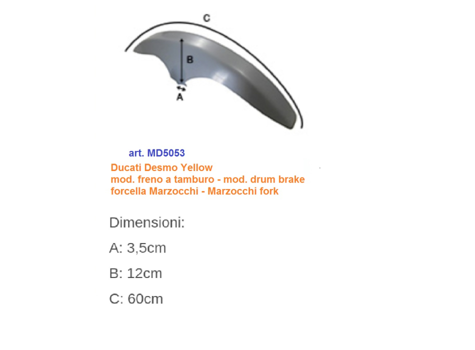 Ducati Desmo Yellow fiberglass front mudguard perfect replica like original