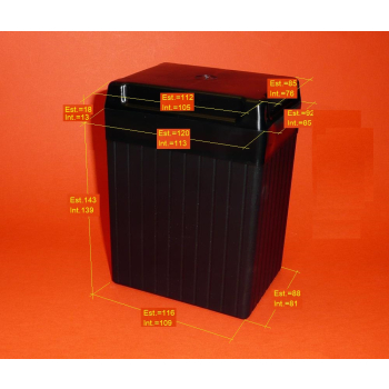 Battery box like original  Accepts 6 or 12 volt batteries for all single Ducati