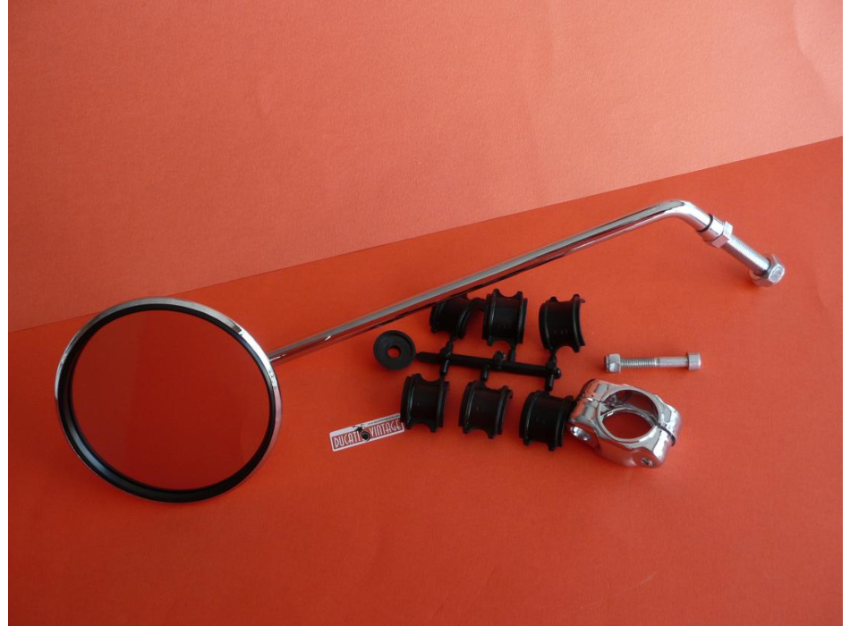 Round chromium-plated LEFT driving mirror, approved, for bar Ø 20 - 22 - 25mm