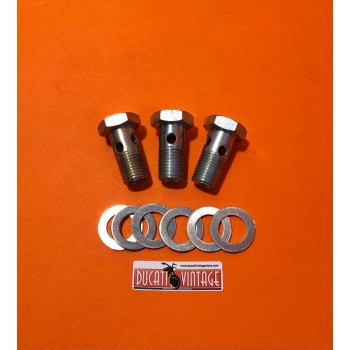 ORIGINAL Set of 3 oil banjo nuts and 6 aluminum washers narrow/ wide case Ducati engines