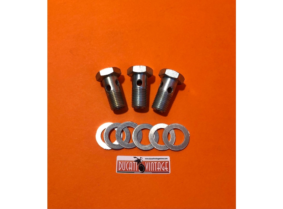 ORIGINAL Set of 3 oil banjo nuts and 6 aluminum washers narrow/ wide case Ducati engines